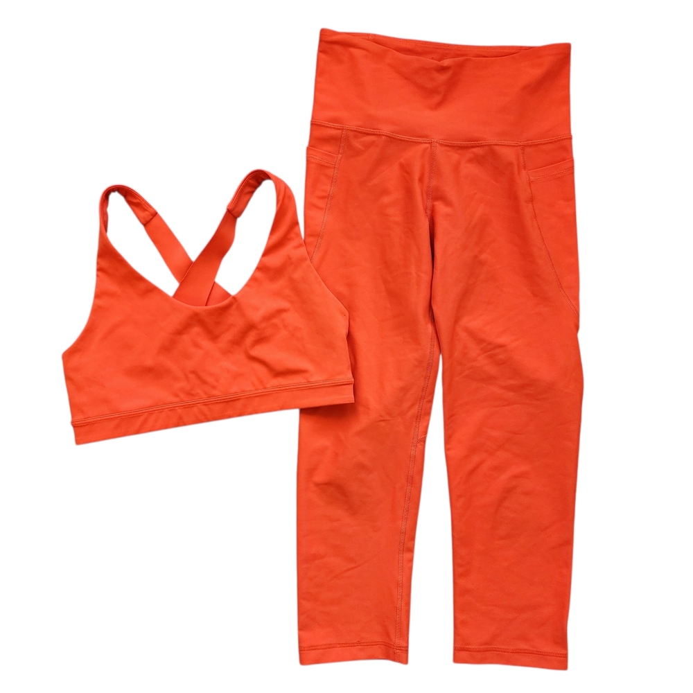 Old Navy Bright Orange Activewear Set Cropped Legging & Cross Back Sports Bra